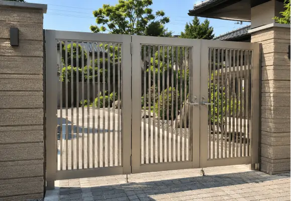 アルミ製の門扉を備えた住宅のアプローチ