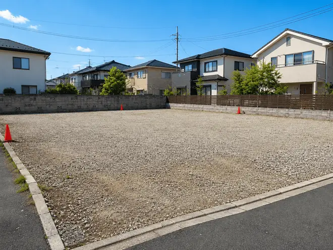 砕石を敷き詰めて整備した住宅街の駐車スペース